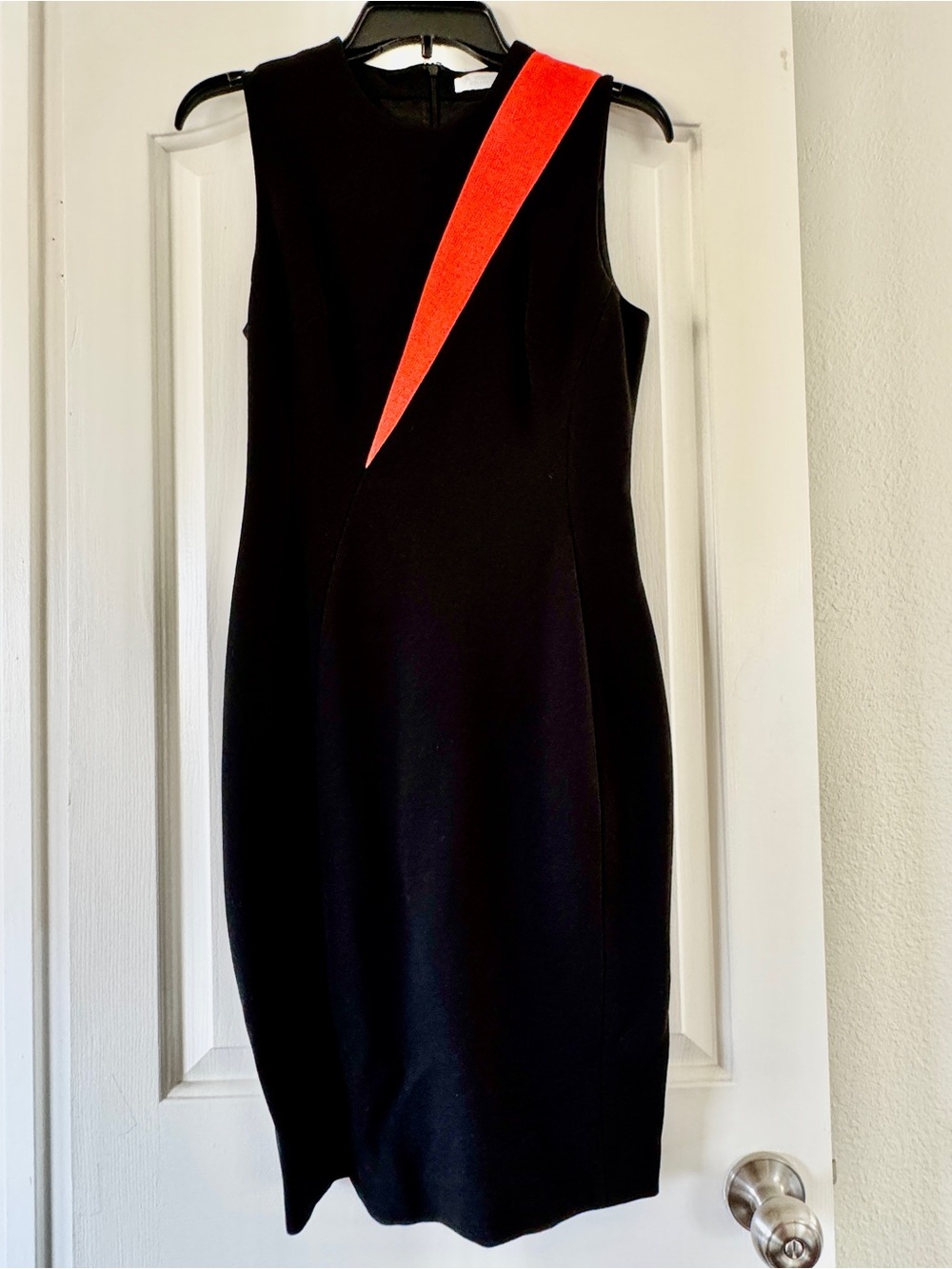 Versace Collection Black Sheath Dress Orange-Red Asymmetrical Stripe